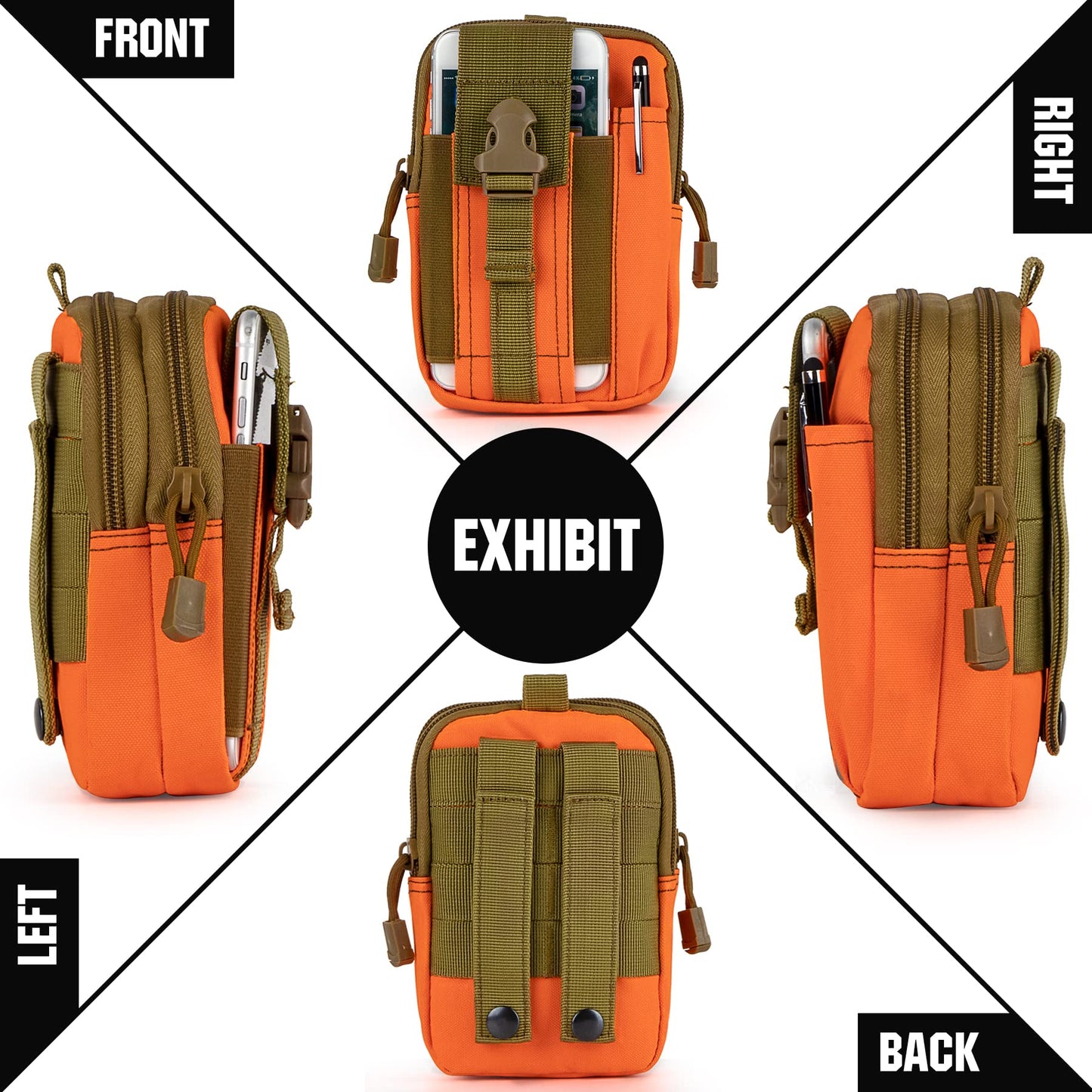 IronSeals 2 Pack Tactical Molle Pouch Compact Utility Waist Bag Phone Holster for iPhone 15 Pro Max/15 Pro/15/14 Plus/14 Pro Max/13 Pro Max/13 Pro/12 Pro/12/11 Pro Max/Xs Max (Orange*2)