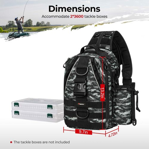 Piscifun Fishing Tackle Backpack with Rod & Gear Holder, Lightweight Outdoor Water-Resistant Fishing Shoulder Storage Bag, Black Camouflage