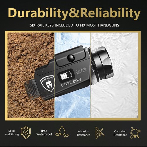 WARRIORLAND MA2 Compact Pistol Light, Fits G17/ G19/ P365/ G3C/ G2C/ M&P 9/Hellcat Pro/1911 and Other 60+ Handguns, 800-Lumen Universal Rail Mounted Tactical Weapon Flashlight, Screen Power Indicator