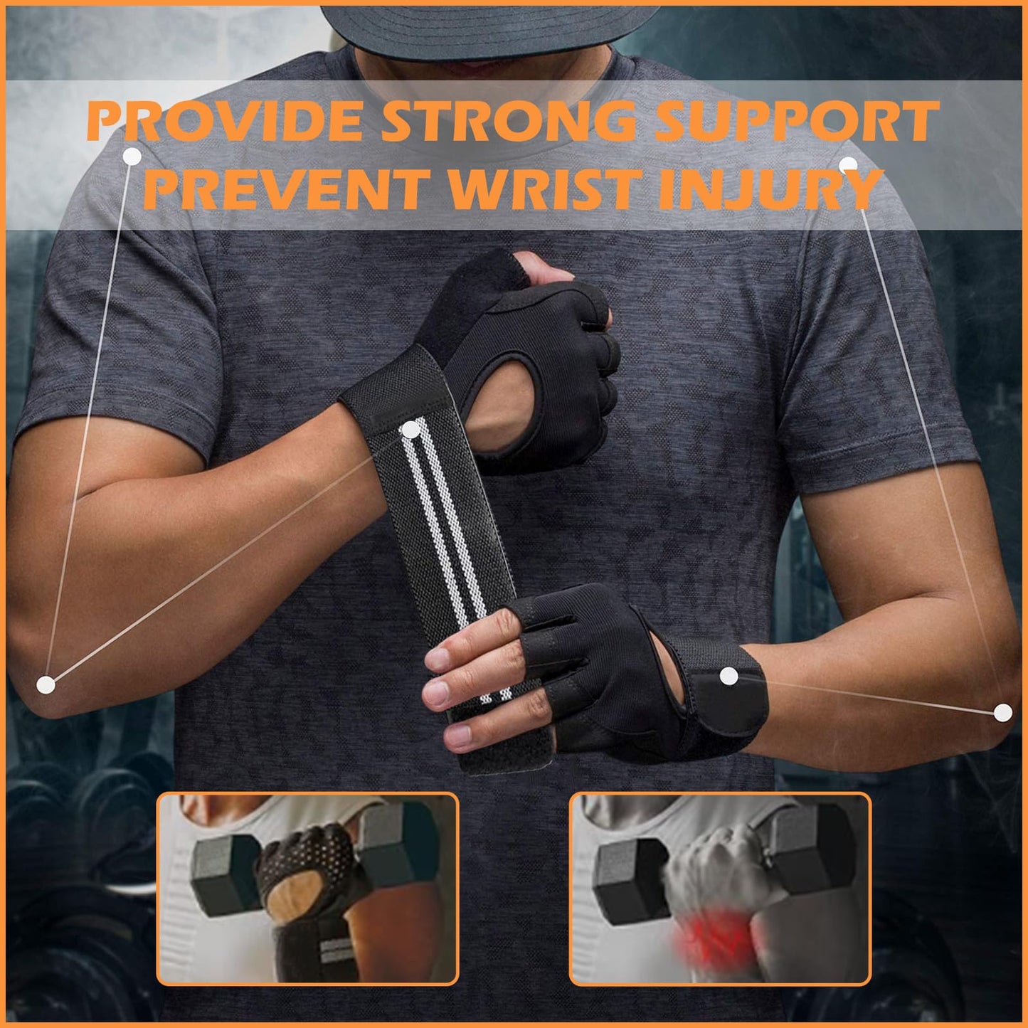 aifitbre Workout Gloves for Men Women, Breathable Weight Lifting Gloves with Wrist Wraps Support for Gym, Exercise, Training and Fitness, Fingerless, Padded Full Palm Protection