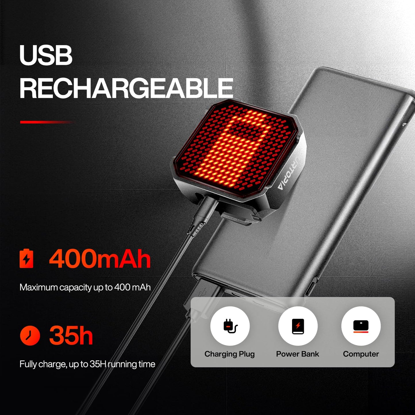 Animated Bike Tail Light, Design Patterns via App, Cute Bike Light, Smart Bicycle Brake Light for Night Riding, Rechargeable, IP66 Waterproof, Gift for Kids and Cyclist