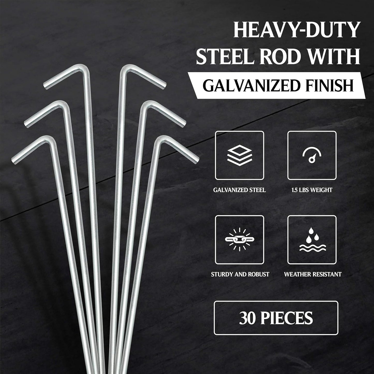 Tent Stakes For Outdoor Camping Heavy Duty Metal, Galvanized Rust-Free Yard Stakes, 10 Garden Edging Fence Hook | Garden Stakes For Gardening & Canopies, Tent Pegs - By Ram-Pro