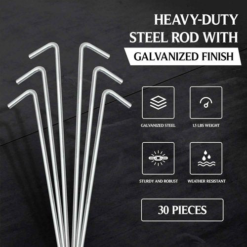 Heavy Duty Metal Tent Stakes for Camping - Rust-Free Galvanized Garden Pegs & Edging Hooks