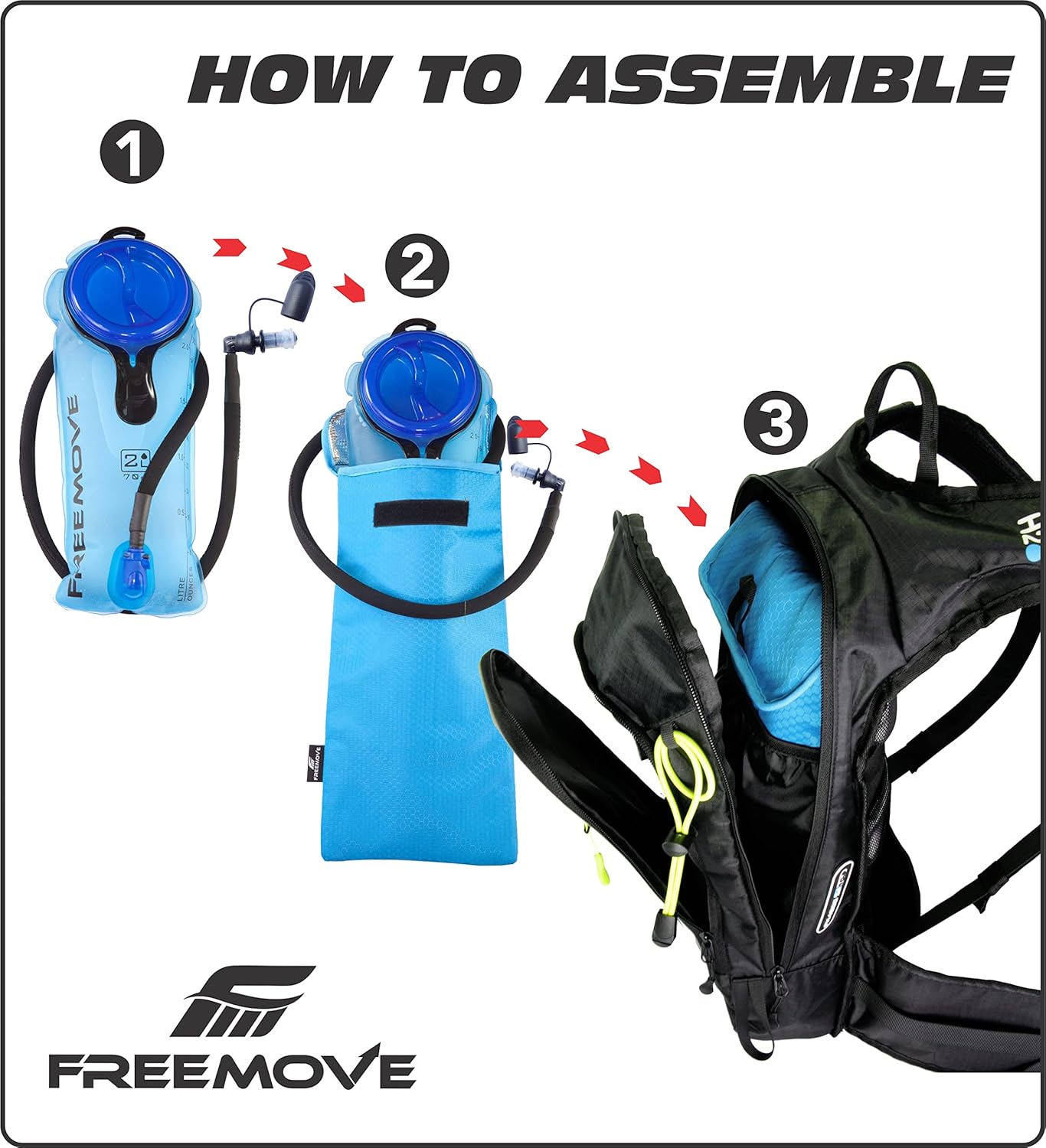 FREEMOVE Hydration Water Backpack 3in1 with 2L Bladder & Insulated Backpack Cooler Bag - a Complete Hydration Solution - Ideal Hydro Camel Back Pack for Hiking, Biking, Running, Cycling, MTB & Rave