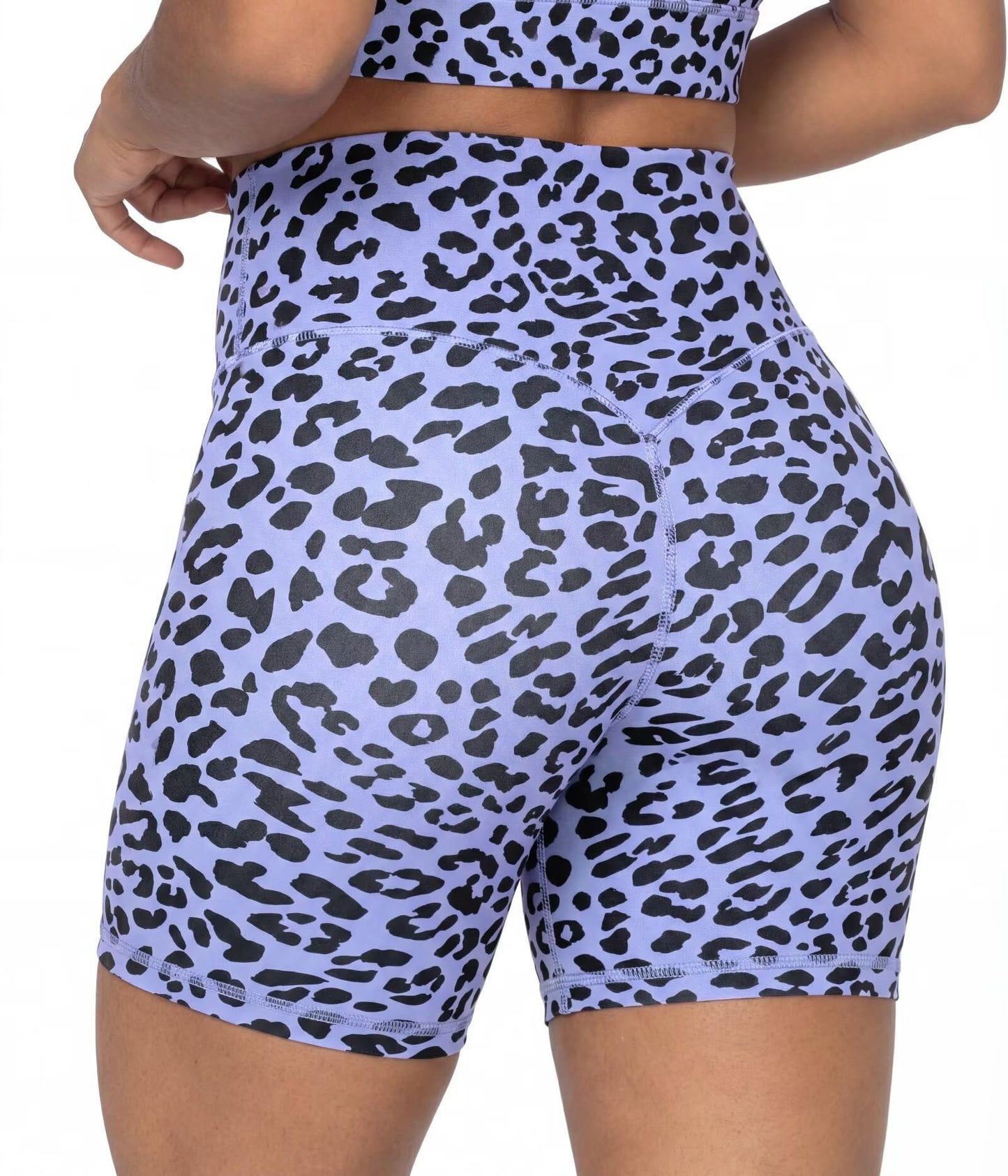 Sunzel 5" Waist Biker Shorts for Women No Front Seam Soft Yoga Workout Gym Bike Shorts Tummy Control Squat Proof Leopard Periwinkle Large
