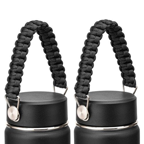 Bluwing Handles for Hydro Flask Lids, Paracord Handle Replaces Flex Strap on Wide and Standard Mouth Water Bottle Lids Caps, BPA-Free, 2Pack (Black-2Pcs)