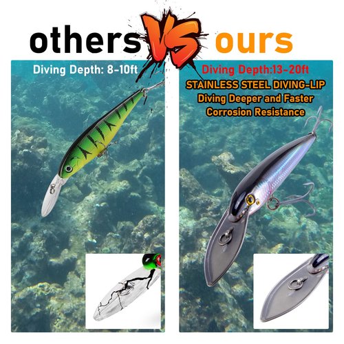 Dr.Fish Deep Diving Trolling Lures 13-20ft Saltwater Hard Fishing Lures 7.5" Deep Diving Jerkbait VMC Treble Hooks Pencil Twitch Bait Heavy Duty Offshore Plugs Striper Mackerel Tuna