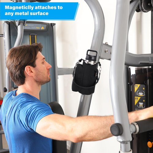 icolor Magnetic Gym Bag Water Bottle Holder with Phone Pockets & Shoulder Strap,5 Built-in Magnets Gym Bottle Pouch Carrier Sleeve,Magnetic Bag Gym Accessories Organizer for Men Women