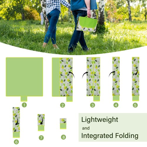 YU FENG Picnic Blanket Waterproof Foldable Green Leaves Outdoor Beach Blankets Lightweight Tote Shaped Mat for Travel Camping Family Party (80x80 inch)