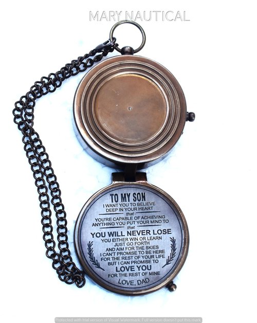 Engraved Brass Compass Gift for Son from Dad – 2" Vintage Pocket Compass with Case | Inspirational Father to Son Gift for Graduation, Birthday, Baptism & Confirmation