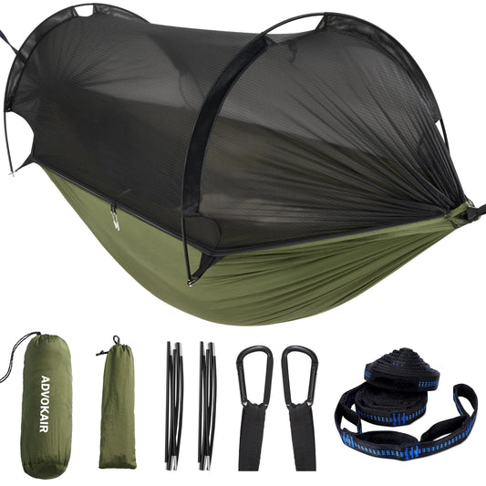 ADVOKAIR Camping Hammock with Mosquito Net Up to 500lbs, Ultralight and Portable Nylon Travel Hanging Hammock with Tree Straps, Perfect for Outside, Backpacking, Hiking and Backyard