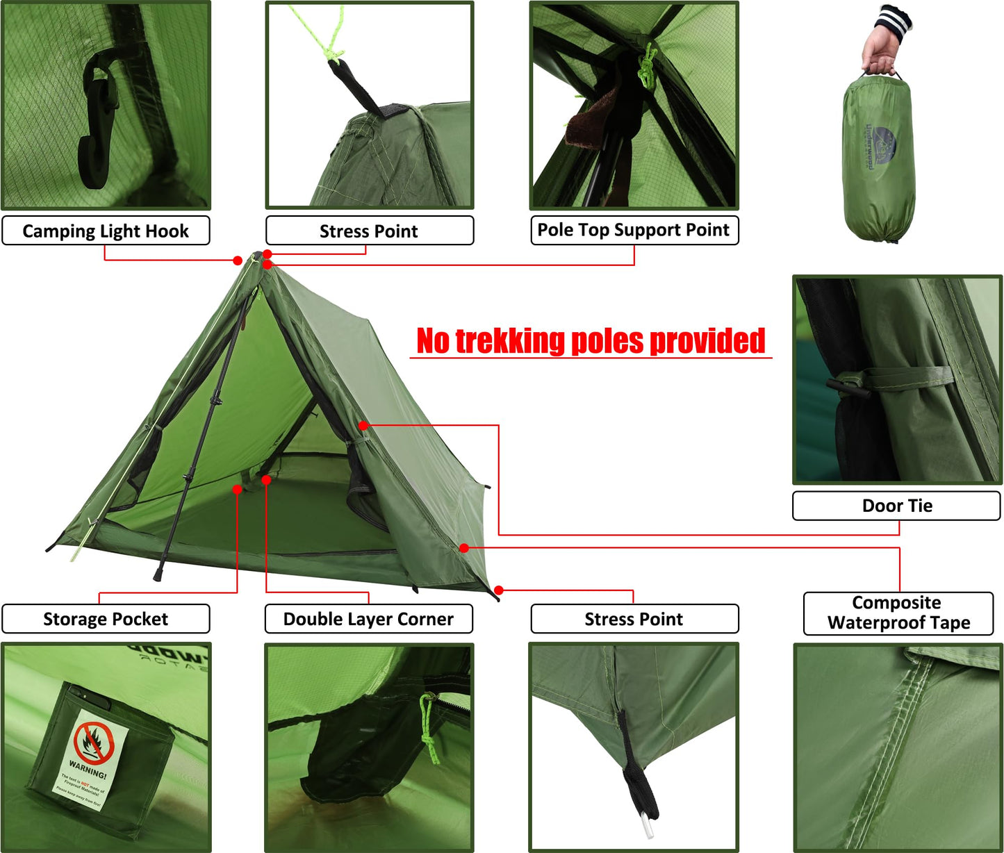 2-Person Ultralight Trekking Pole Tent & Collapsible Aluminum Hiking Sticks by Underwood Aggregator