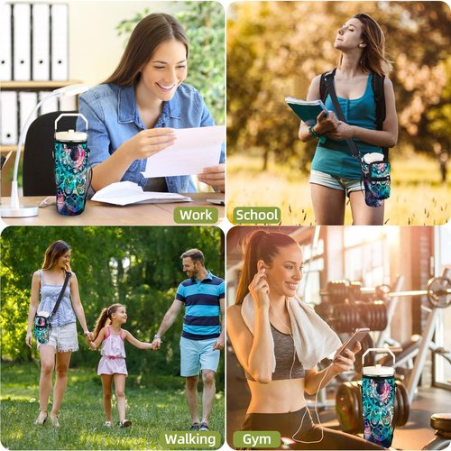icolor Water Bottle Carrier Bag for Stanley IceFlow Flip Straw Tumbler 20oz Stanley IceFlow Mug Carrying Holder Neoprene Sleeve Stanley Cup Accessories Pouch Crossbody Sling for Travel Fitness