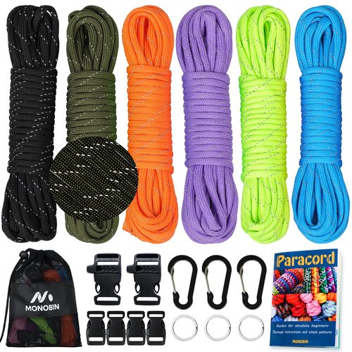 MONOBIN Reflective Paracord Kit for Bracelets Making，6 Colors 20 Feet Reflective Paracord Bulk Combo Crafting Kit for Making Lanyard, Dog Collar, Idea for Gift (Reflective, 20ft per Color)
