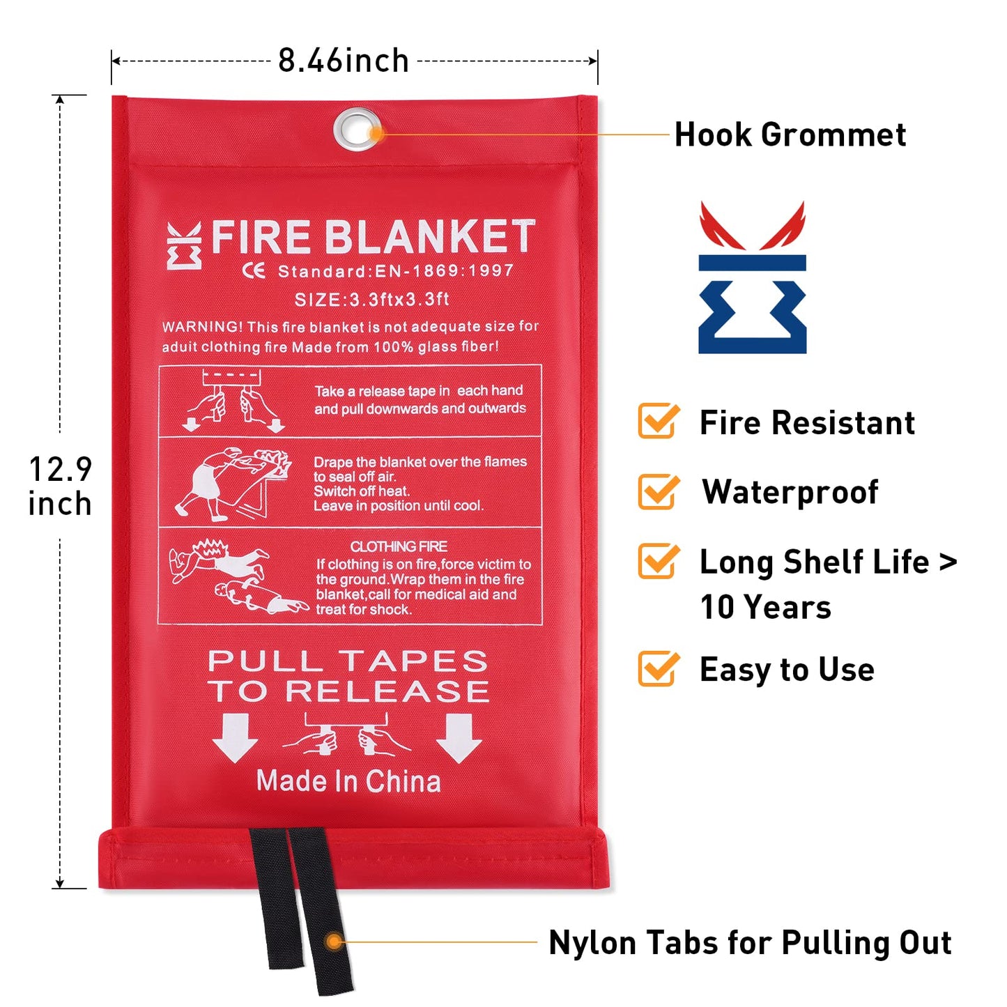Fire Blanket for Kitchen Home Emergency - Fiberglass Blankets Fire Survival Suspension Flames Retardant Extinguisher Great for Stove Car Garage Office Camping Caravan BBQ Safety (4-Pack)