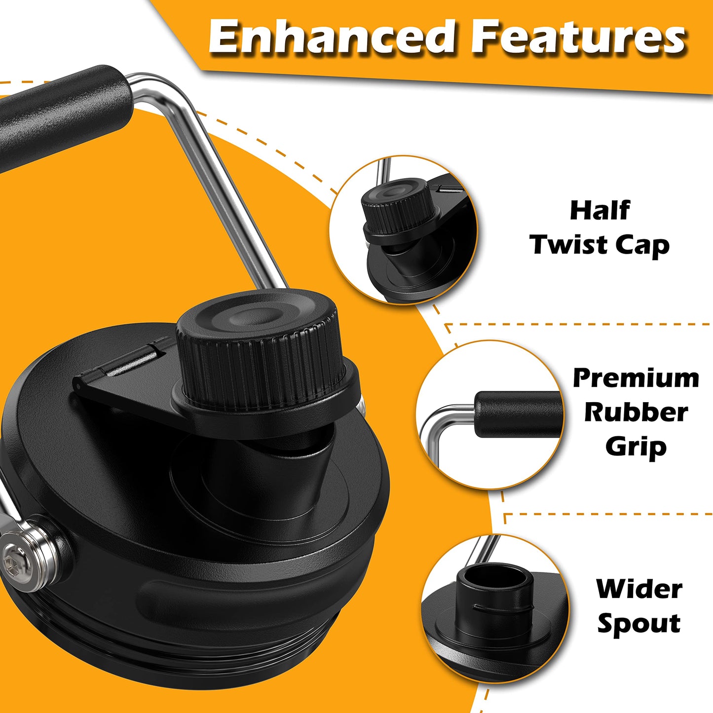 Jmoe USA Improved Jug Lid for RTIC Half Gallon and One Gallon Jugs | Replacement Lid With Upgraded Features, Better Cap, Rubber Grip, Thicker Steel, and Better Gasket | Made of BPA Free Plastic