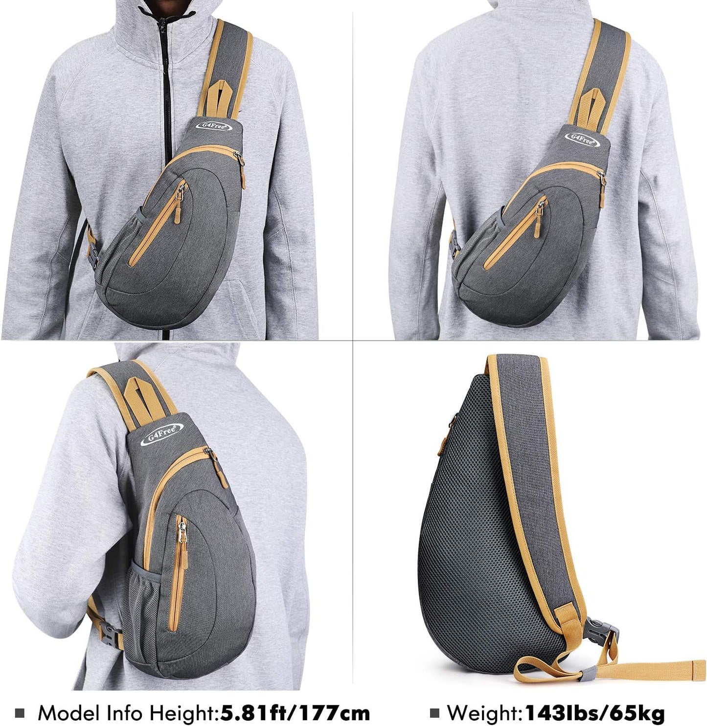 G4Free Sling Bag for Men Women, Small Crossbody Backpack Lightweight Chest Shoulder Bags for Travel, Outdoor and Sports (Black)