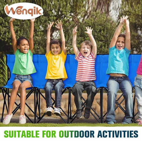 Wenqik 2 Pack Portable Soccer Team Bench 6 Seat Folding Sideline Bench with Back and Carry Bag for Outdoor Sport Team Travel Camping Chairs, Blue