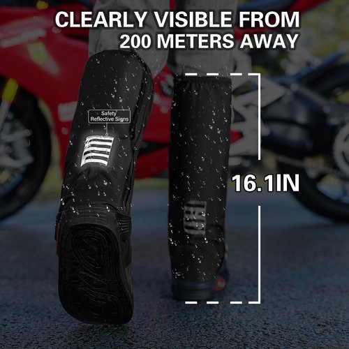 iCreek Waterproof Shoe Covers Reflective Rain Boot Foldable Non-Slip Protective Overshoes for Rainy Day, Hiking, Outdoor (Black, Medium)