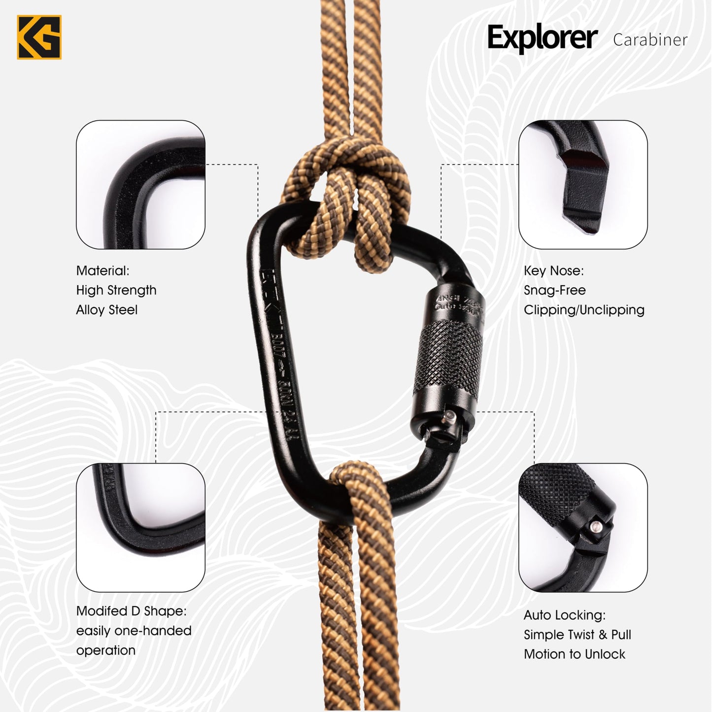 GDK2 Explorer CE Certified 50kN Screwgate Locking Carabiner in Size 4.33 x 2.68 inch, Heavy-Duty Carabiners for Climbing, Mountaineering, and Rappelling, Alloy Steel, Midnight Black,1 Pack