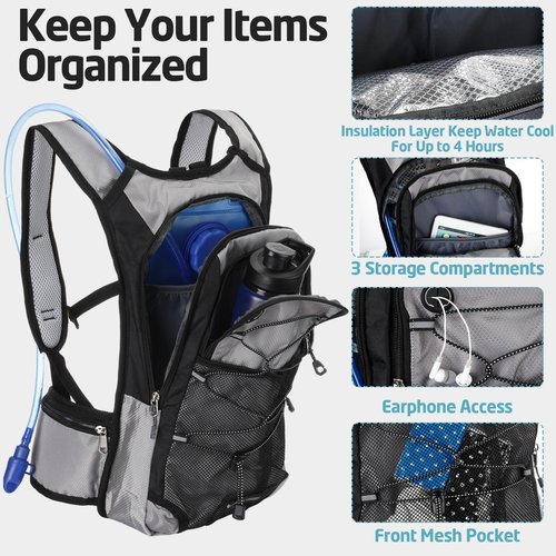 Cunno 2 Pieces Insulated Hydration Backpack Water Backpack Hiking Backpack with 2L Water Bladder Cycling Water Pack for Men Women Running Hiking Cycling Camping Climbing, 2 Colors