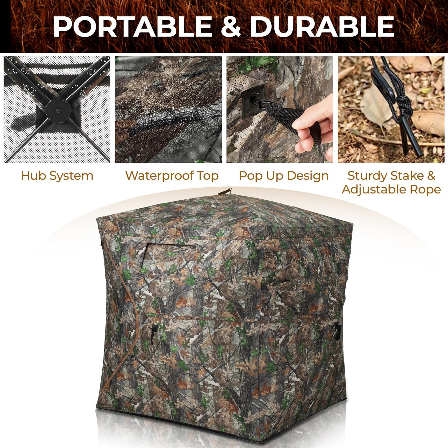 HUNTSEN Hunting Blind 270° See Through 2-3 Person Ground Blind Pop Up Hunting Tent with Carring Bag - Portable Durable for Turkey and Deer Tent