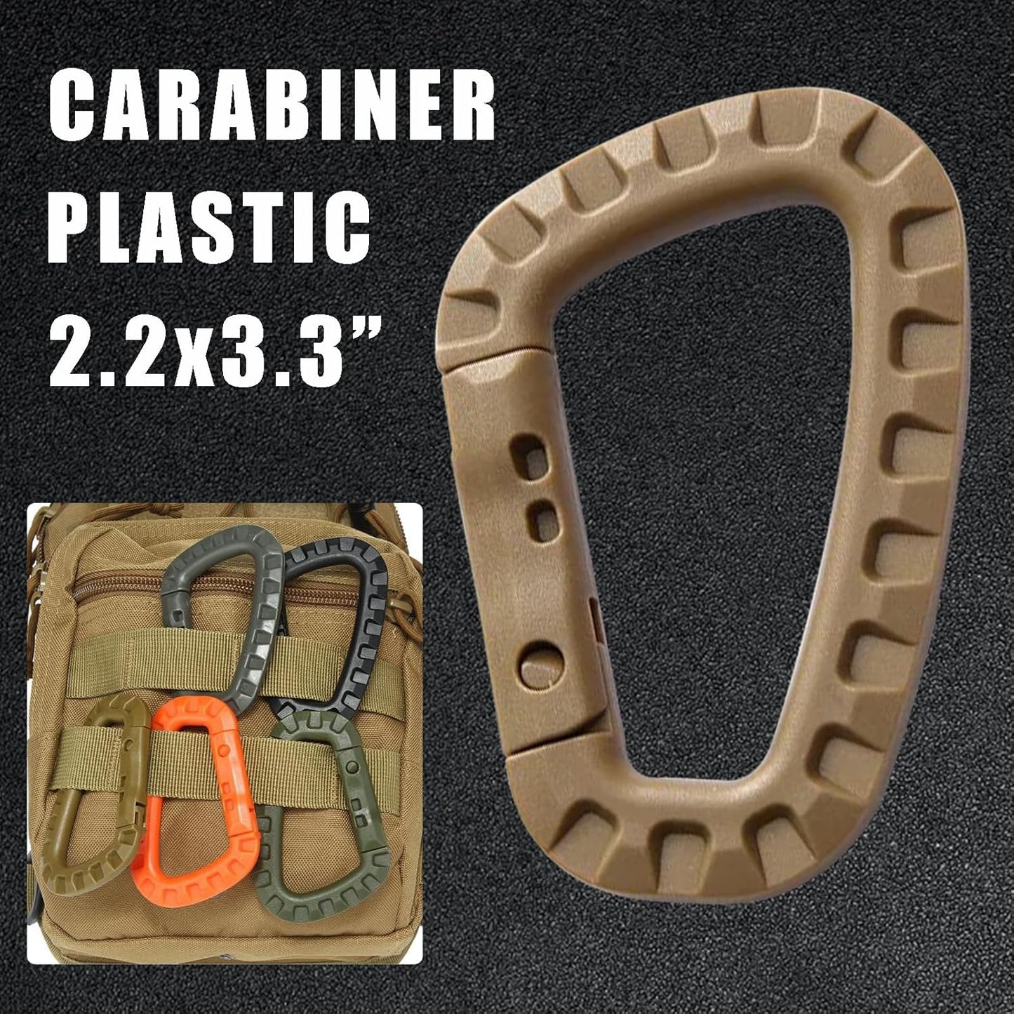 Tactical Gear Clips Plastic Carabiner Keychain Clip D-Rings Spring Snap Hook for Backpack, Molle System, Bag, Key Chain