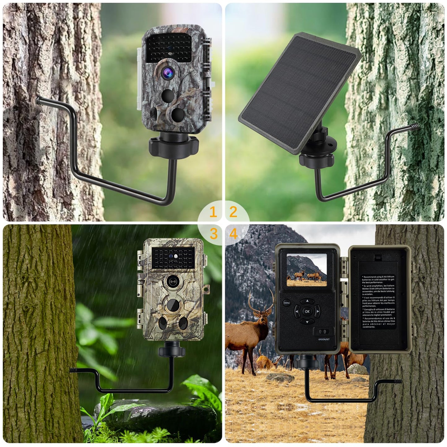 Aifiuroo 3 Pack Trail Camera Mount, 360 Swivel Adjustable Durable Steel Construction Camera Tree Mount Screw in Holder for Hunting, Excellent Material and Easy to Install
