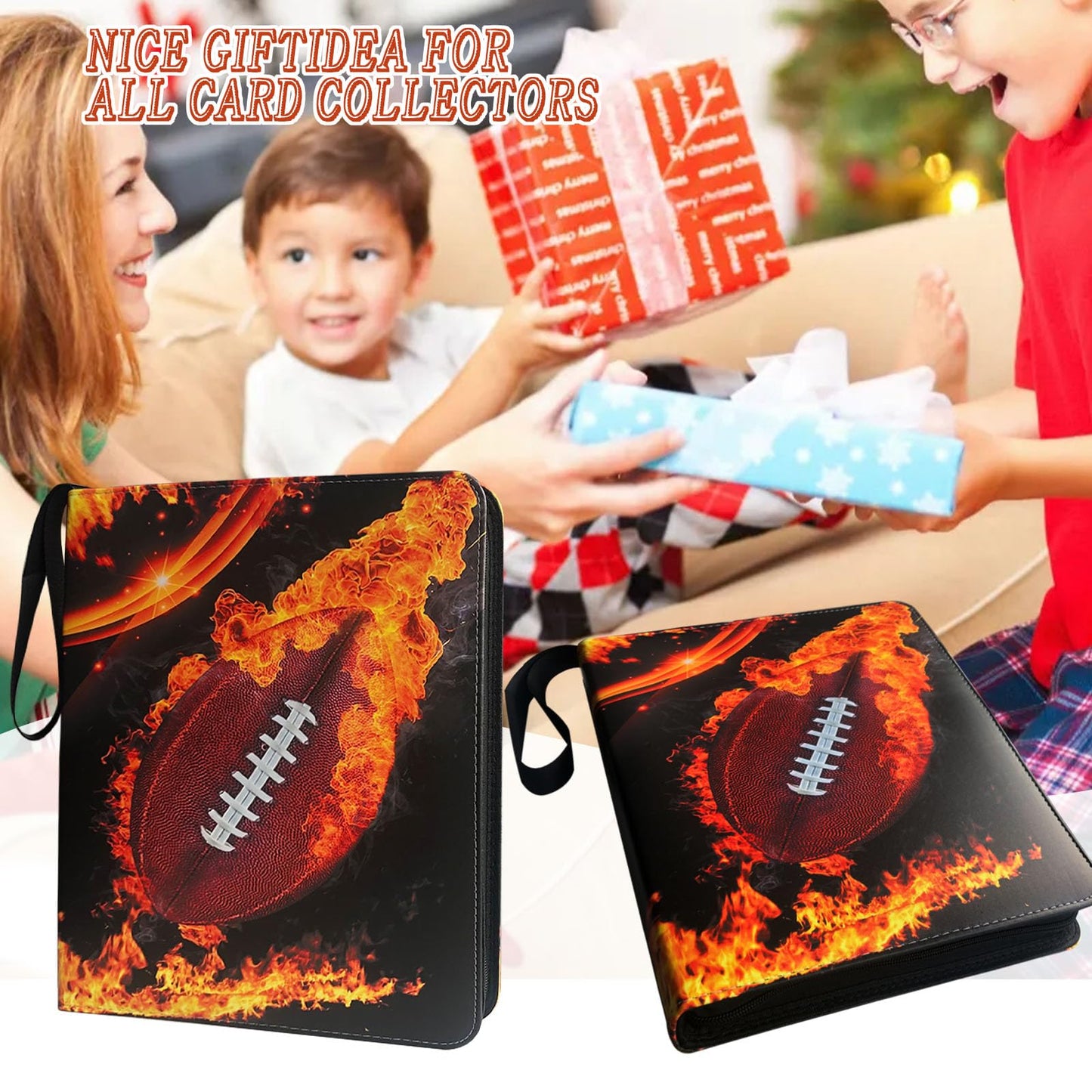 Football Card Binder 900 Pockets, Trading Card Binder Holder with 50 Removable Sleeves Fits 900 Sport Cards, Football Card Gifts Collector Album with Zipper Storage Display Case