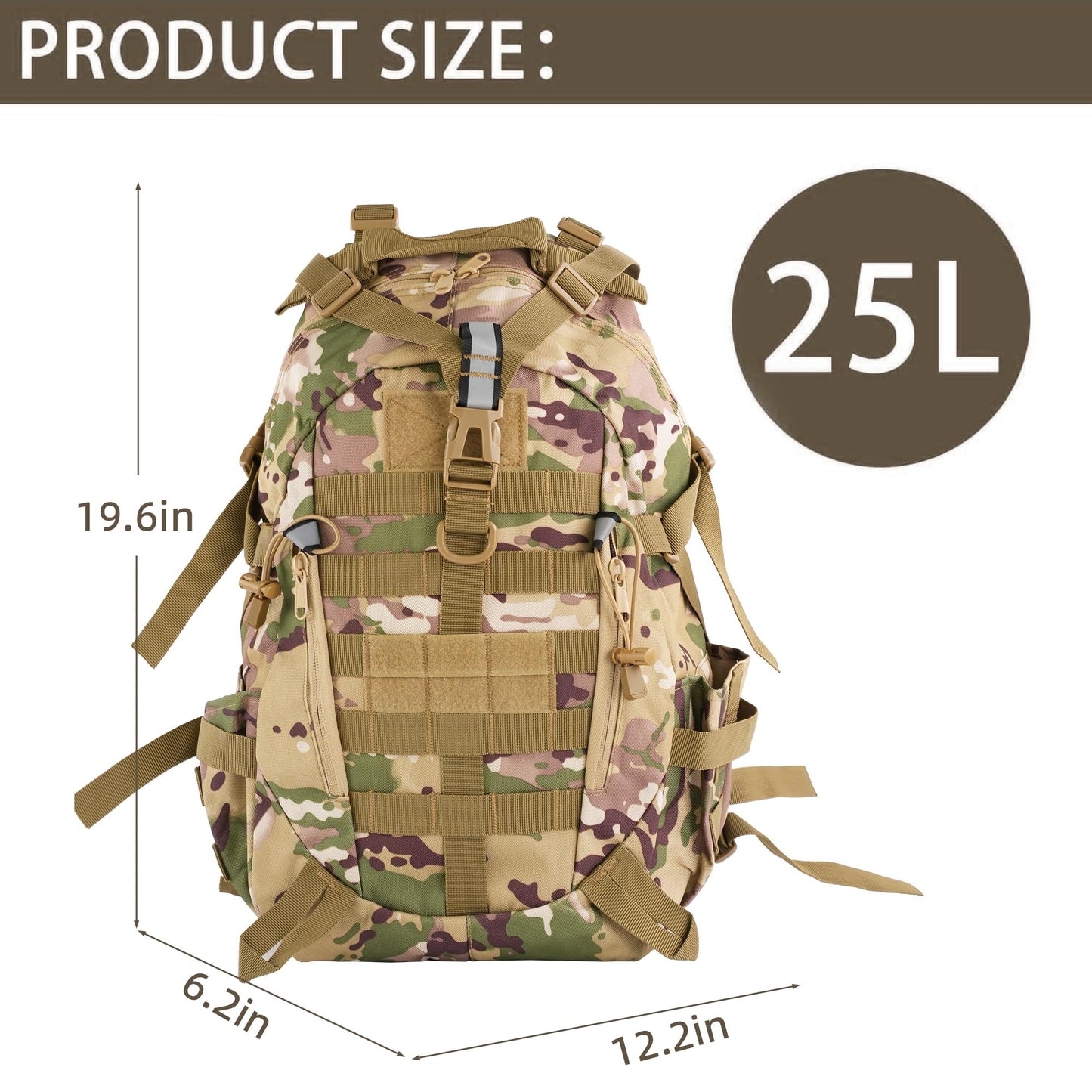 aiGear Tactical Backpack for Men, 25L Military Backpack, 3-Day Bug Out Bag for Camping Hiking Hunting with Molle System Army Daypack (25L Camo)