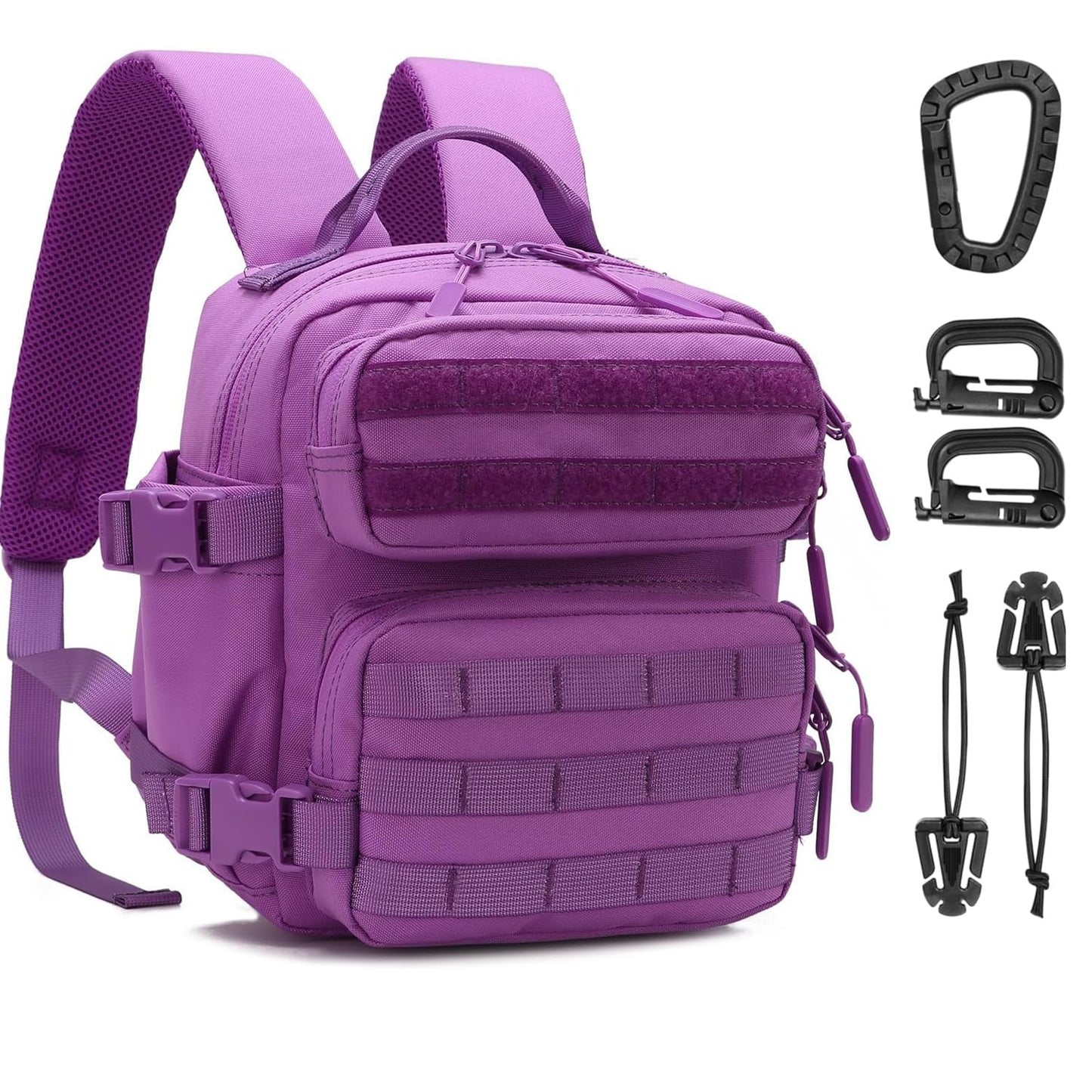 9L Mini Tactical Backpack Men Women Small Assault Rucksack Water-proof GYM Hiking Bug Out Bag with molle attachments (Purple)