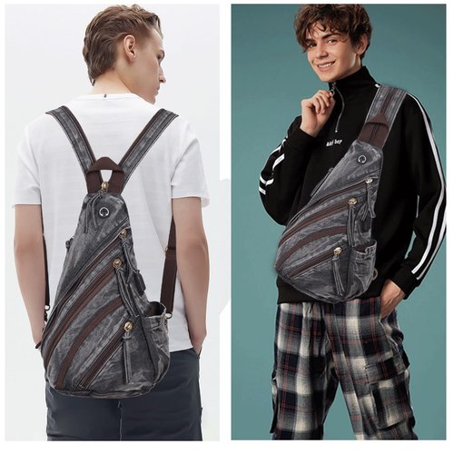 DAVIDNILE Denim Sling Bag Crossbody Backpack Jean Shoulder Bag Casual Daypacks For Men