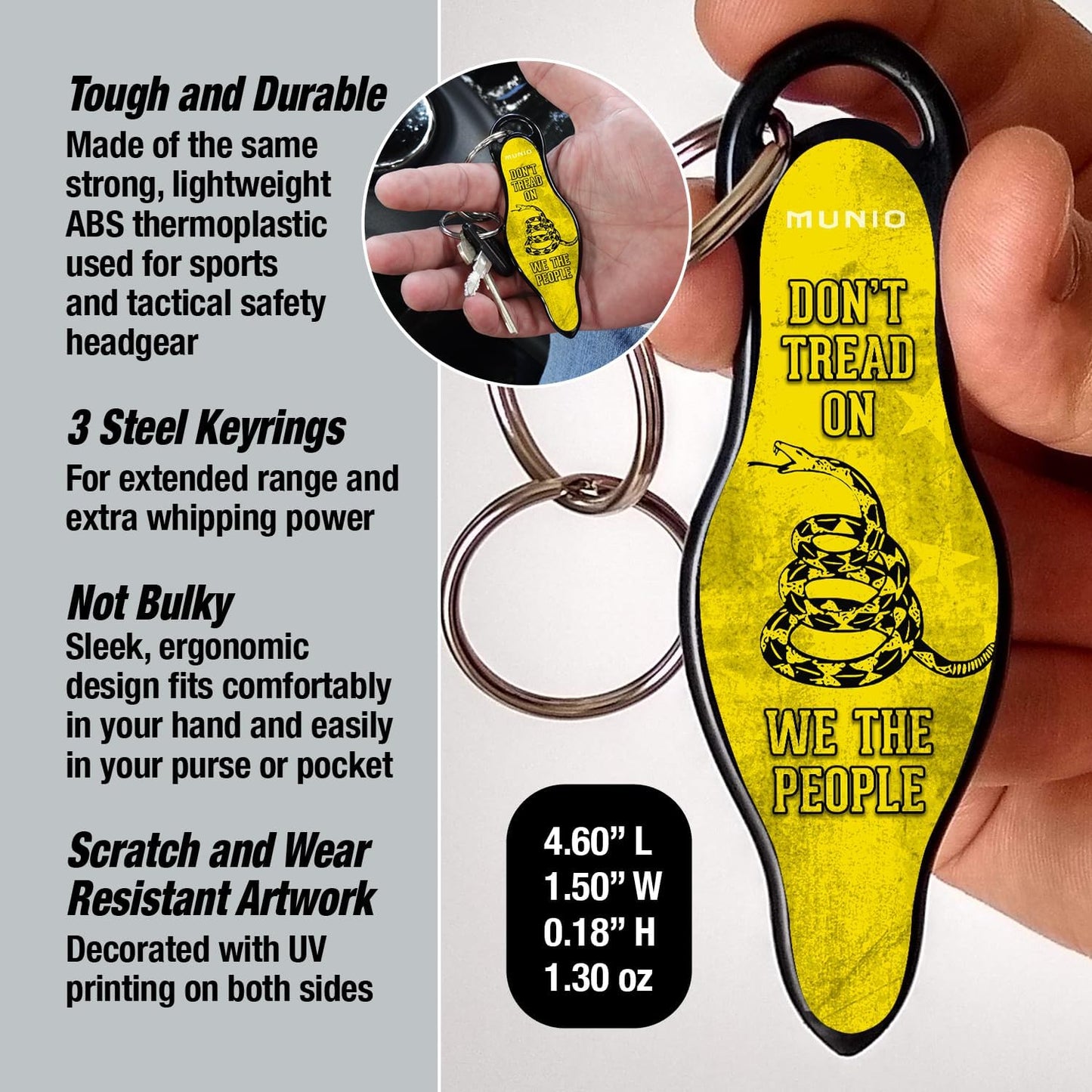MUNIO Self Defense Keychain – Lightweight, Stylish & Portable Safety Tool for Women & Men – Non-Lethal Kubotan, Easy to Use, TSA Approved – Made in USA