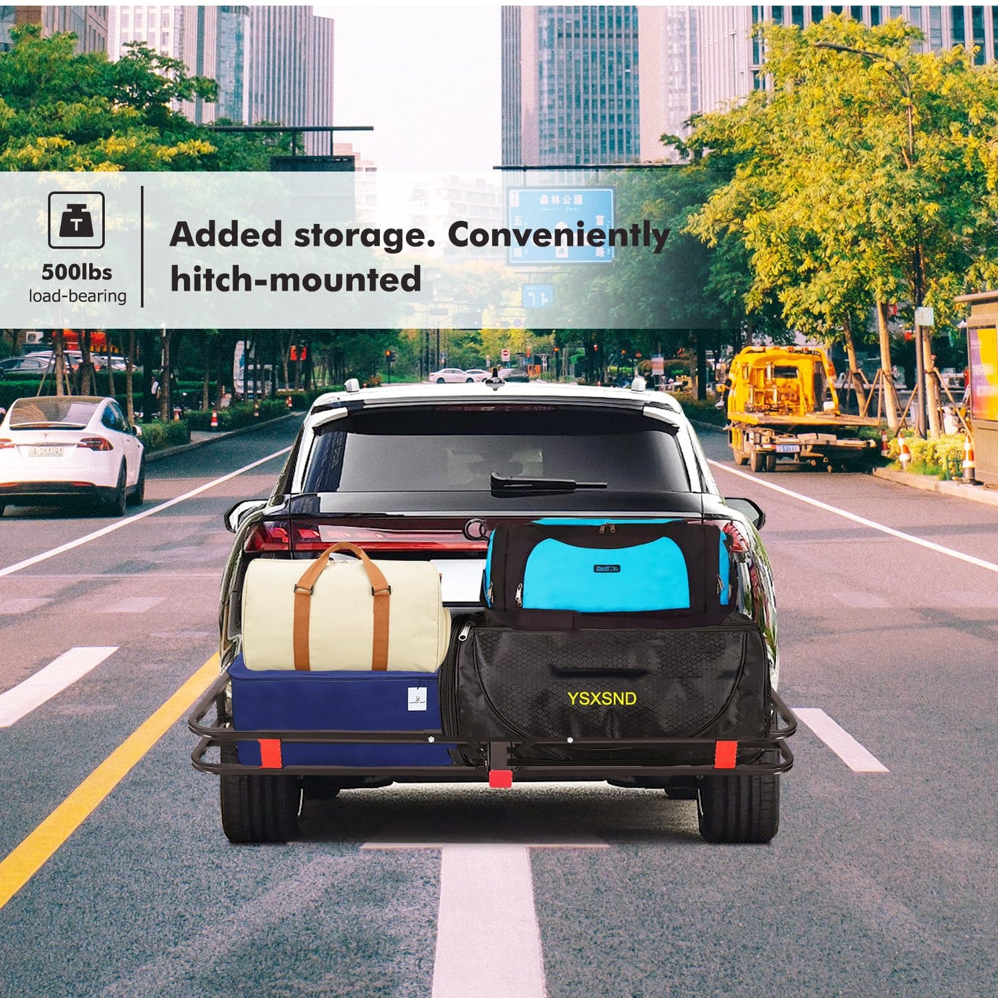 GarveeTech 750 Lbs Hitch Mount Cargo Carrier Basket 60" x19" x 6", Rear Luggage Rack Basket Fits 2" Receiver for Car Camping Traveling, Black Cargo Carrier Basket