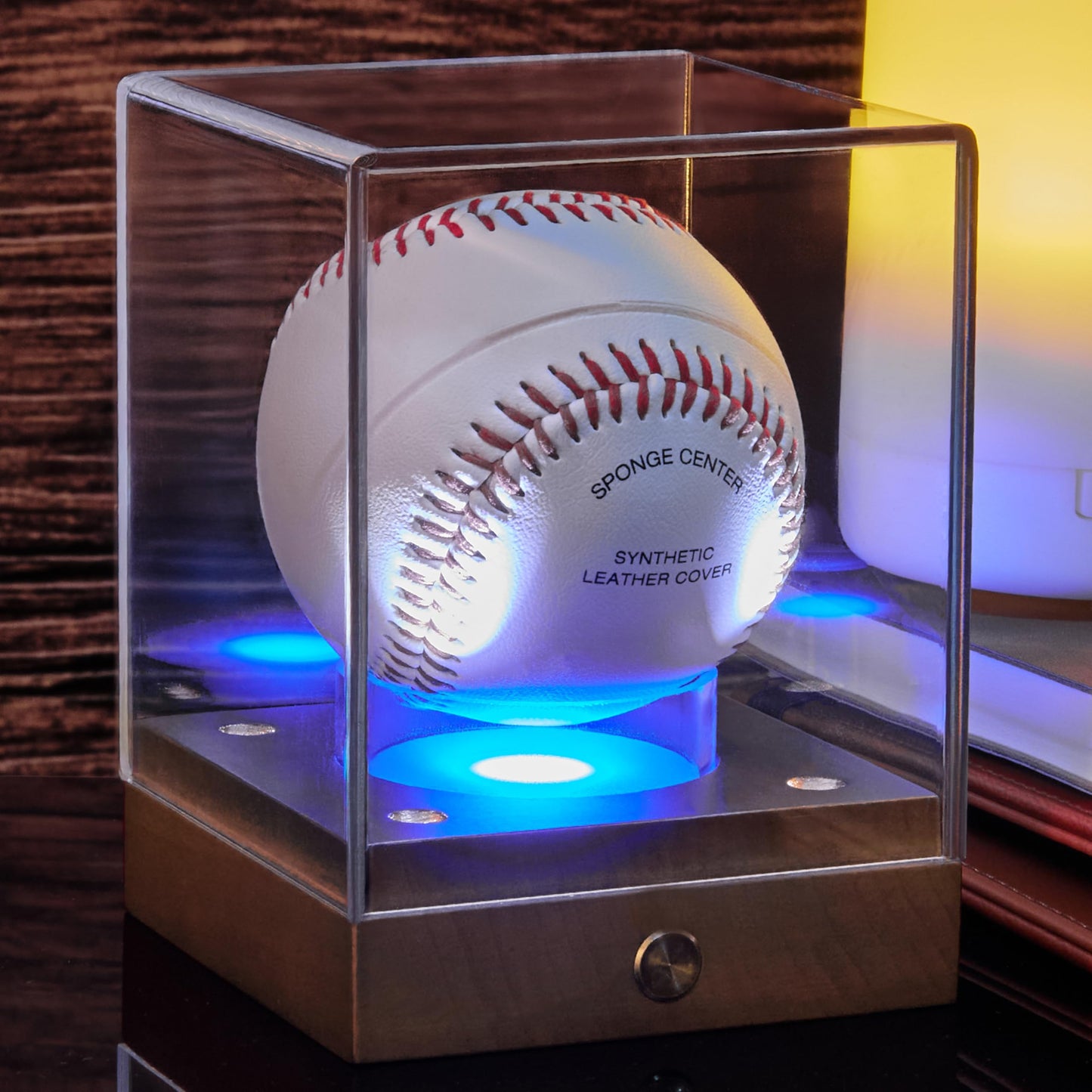 Fitense Baseball Display Case with Led Light, Clear Acrylic Baseball Case Display with Wooden Base, UV Protected Baseball Holder Case, Clear Baseball Stand Box for Memorabilia Baseball