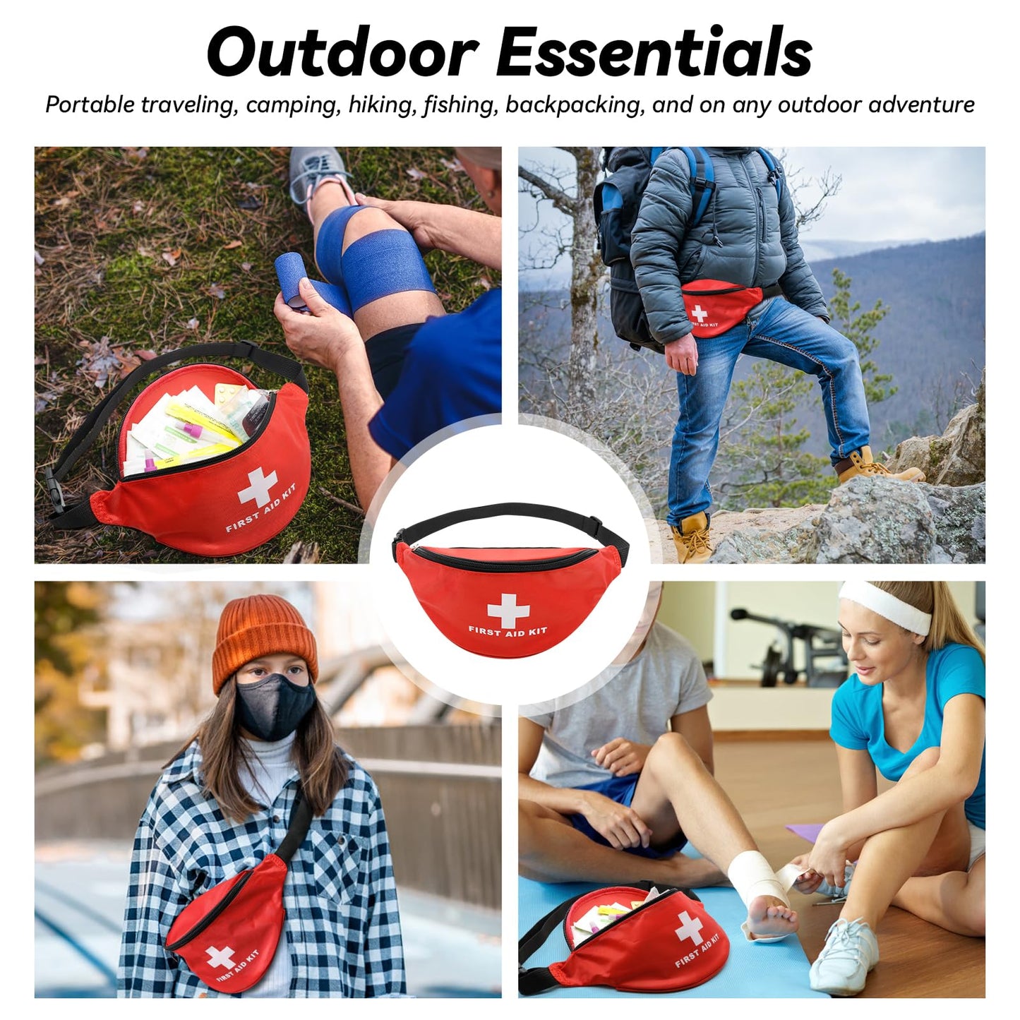 Faylapa Empty First Aid Bag Fanny Pack, Travel Pouch Bag 11.02x5.51x3.54 inch Waist Bag for Travel, Home, Office, Vehicle, Camping, Outdoor (Bag Only)