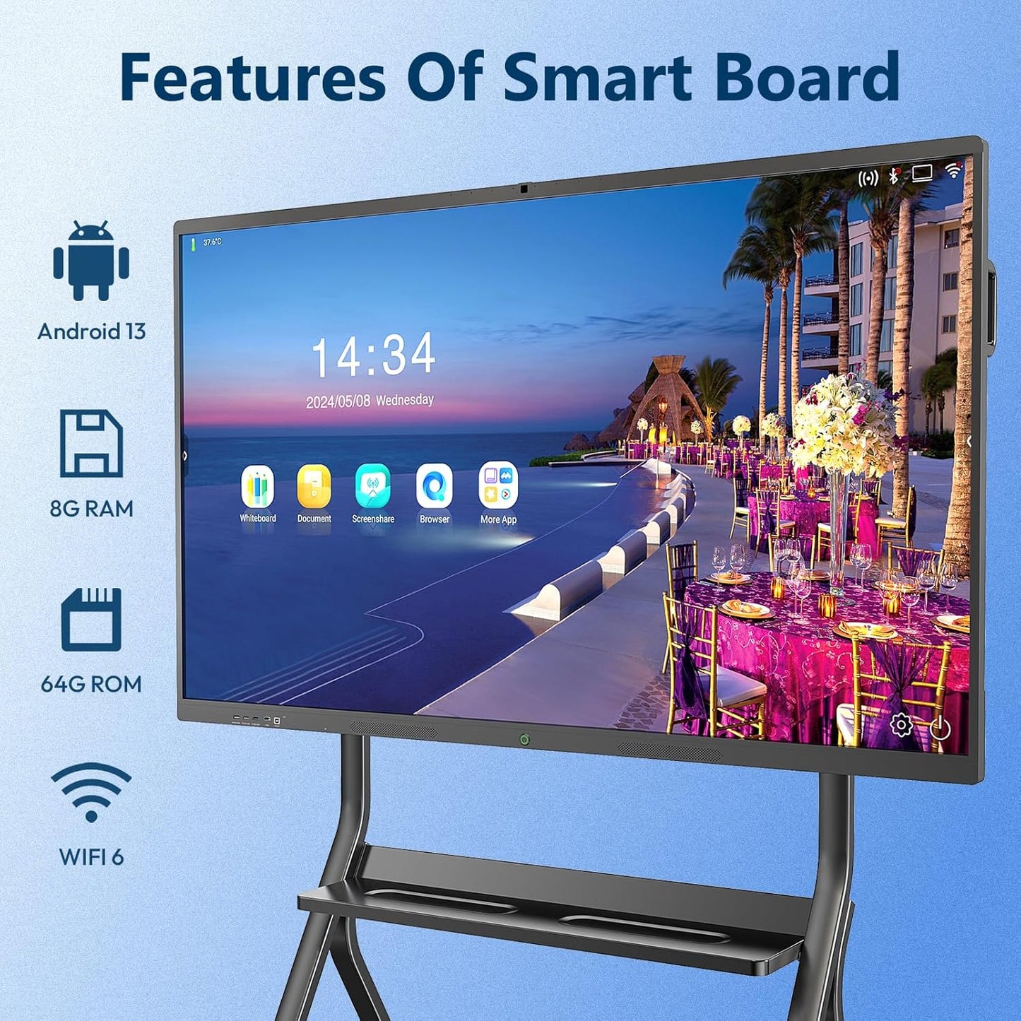 55″ Smart Board, 4K UHD Touchscreen Display Electronic Whiteboard Built in Ultra High Definition Camera Open App Ecosystem, Digital Presentation Electronic Smart WhiteBoard for Classroom Home Office