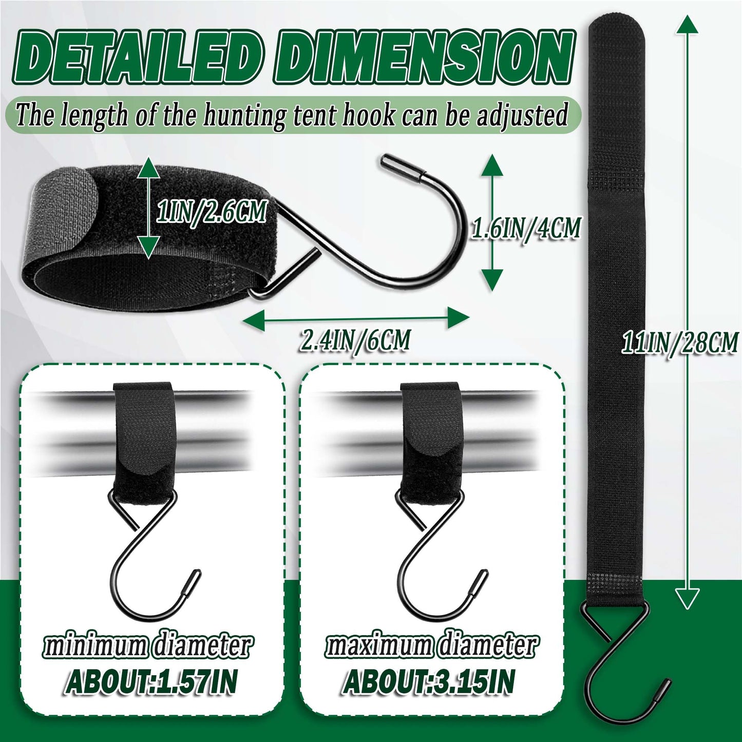 HZCGJMY 10Pcs Outdoor Hunting Tent Hanging Hooks Black Hunting Shelter Hooks Multi Functional Metal Hooks with Straps Adjustable Velcro Hooks for Outdoor Hunting Camping Hiking Ice Fishing