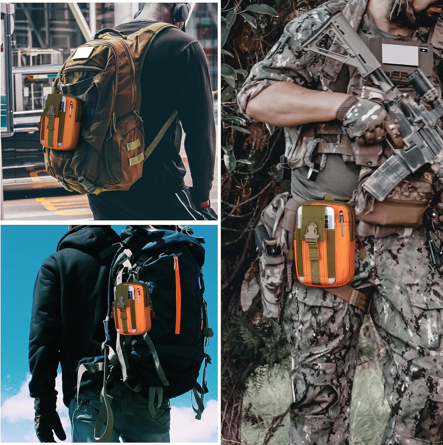 IronSeals Tactical Molle Pouch Compact Utility Waist Bag Phone Holster Holder for 4.7"-6.9" iPhone 15 Pro Max/15 Pro/14 Plus/14 Pro Max/14/13 Pro Max/13 Pro/12 Pro Max/11 Pro Max