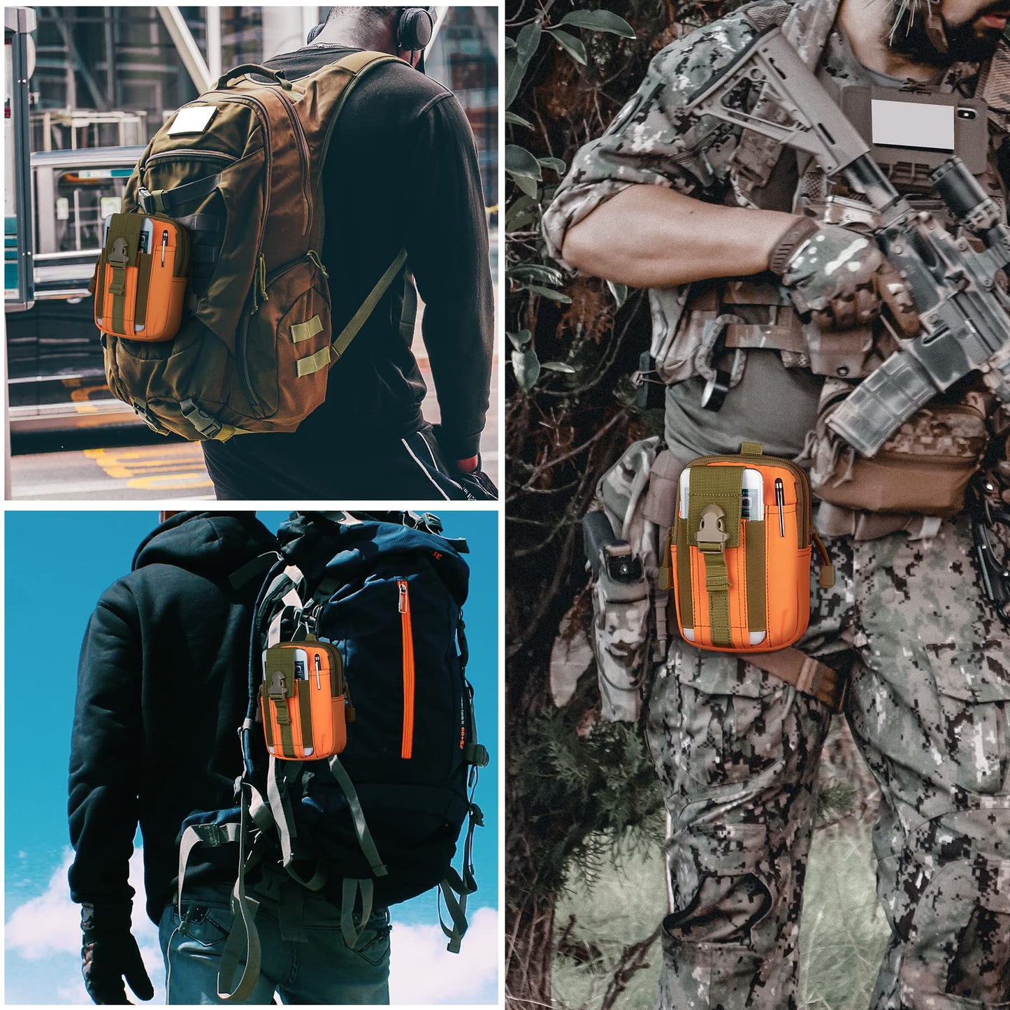 IronSeals 2 Pack Tactical Molle Pouch Compact Utility Waist Bag Phone Holster for iPhone 15 Pro Max/15 Pro/15/14 Plus/14 Pro Max/13 Pro Max/13 Pro/12 Pro/12/11 Pro Max/Xs Max (Orange*2)