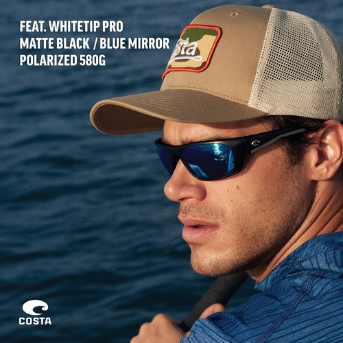 Costa Man Sunglasses Matte Gray Frame, Blue Mirror Lenses, 57MM