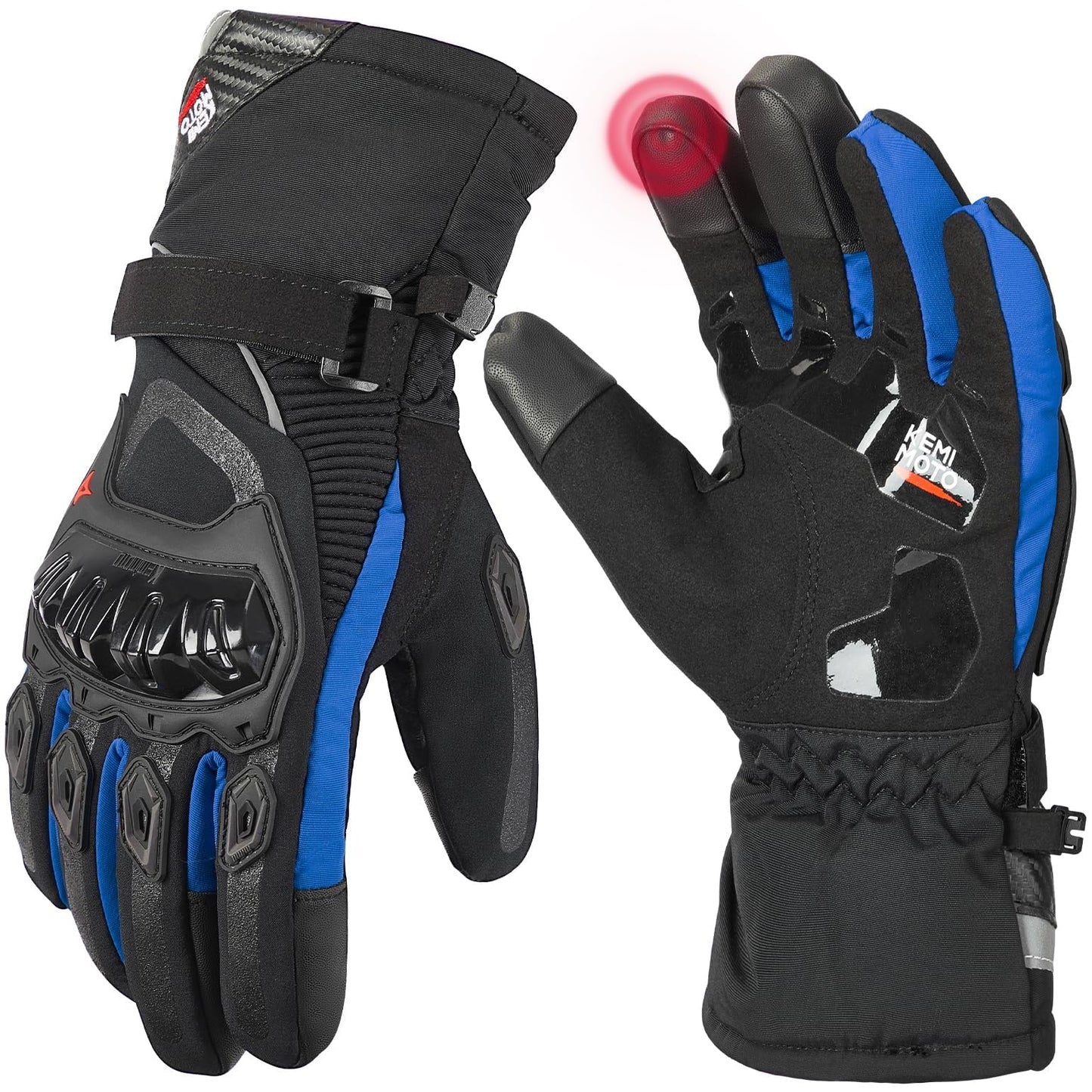 KEMIMOTO Winter Motorcycle Gloves, Rainproof Riding Warm Gloves with Touchscreen for Motorcycle Riding, ATV, UTV, Snowmobile Blue L