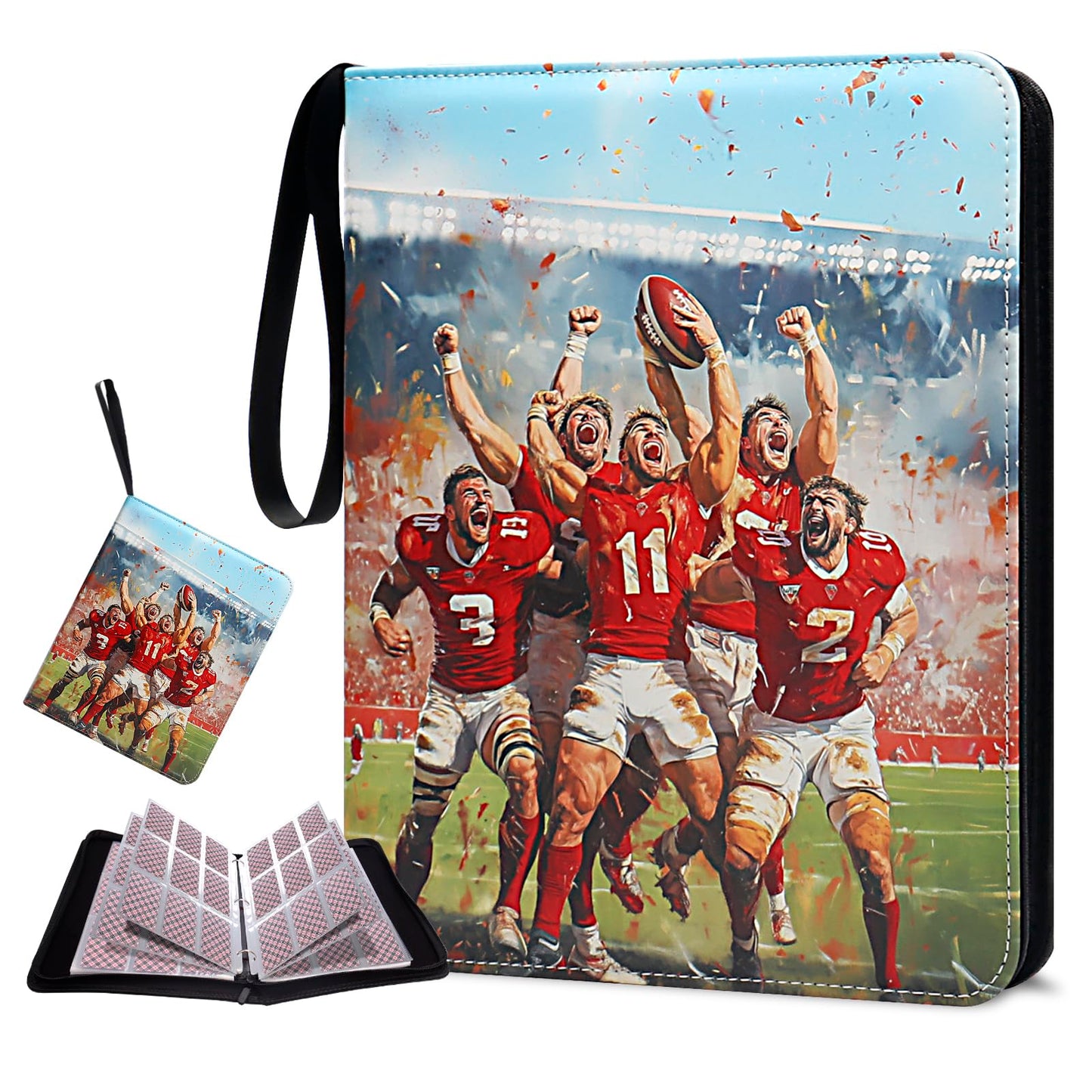 Football Card Binder 900 Pocket, HYMENEX Trading Card Binder 9 Pockets with 50 Removable Sleeves Baseball Card Binder Sports Card Binder with Zipper for Football Card Trading Card Standard Size Card