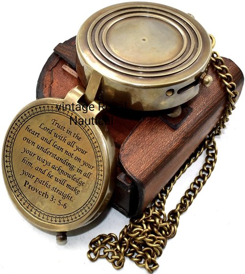 Trust in The Lord with All Your Heart -Proverbs 3: 5-6 Quote Engraved-with Leather Case,Camping Compass, Gift Compass, Graduation Day Gifts-Graduation Gifts 2023 Compass for Women Mens Boy Girls