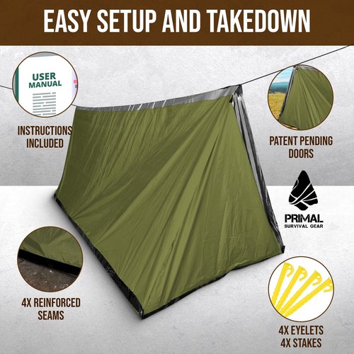 Survival Gear Shelter for Bug Out Bag - Storm Tent with Doors - Tornado Shelter - Small Emergency Bivy for Camping - Tactical Tent for Emergency Bugout Survival Kit