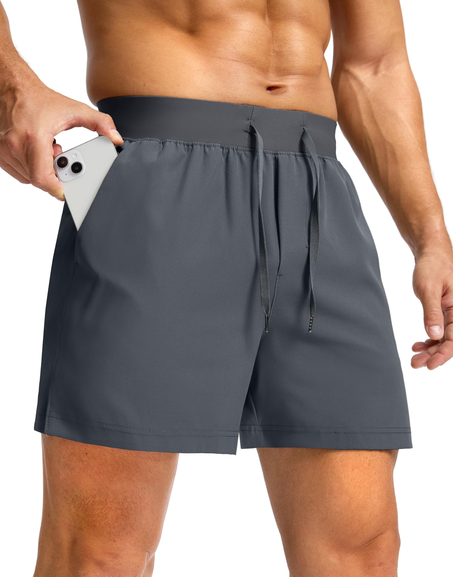 Soothfeel Men's Running Shorts with Zipper Pockets 9"/ 7"/ 5" Lightweight Quick Dry Basketball Gym Workout Athletic Shorts for Men (Grey, L)