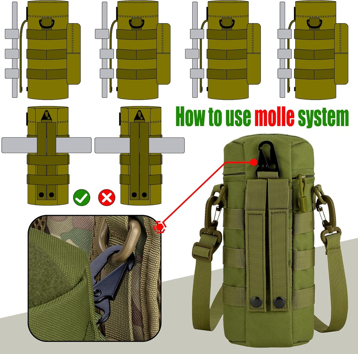 IronSeals Tactical Molle Water Bottle Holder Pouch Hydration Carrier Bag with Detachable Shoulder Strap