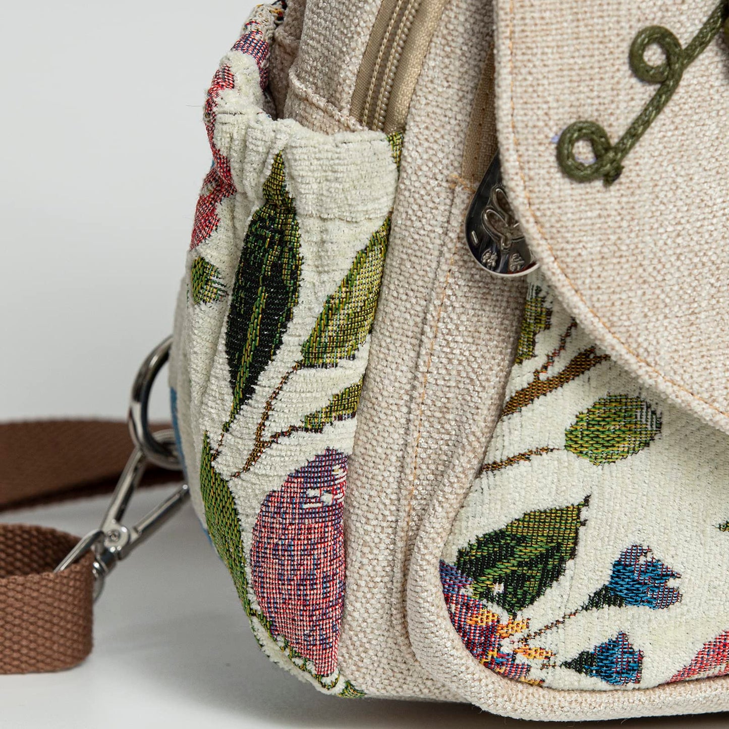 LOZENY Casual Canvas Backpack，Cotton Woven，Versatile hand-woven cotton linen bag small shoulder small fresh light fashion lightweight cloth leisure art backpack