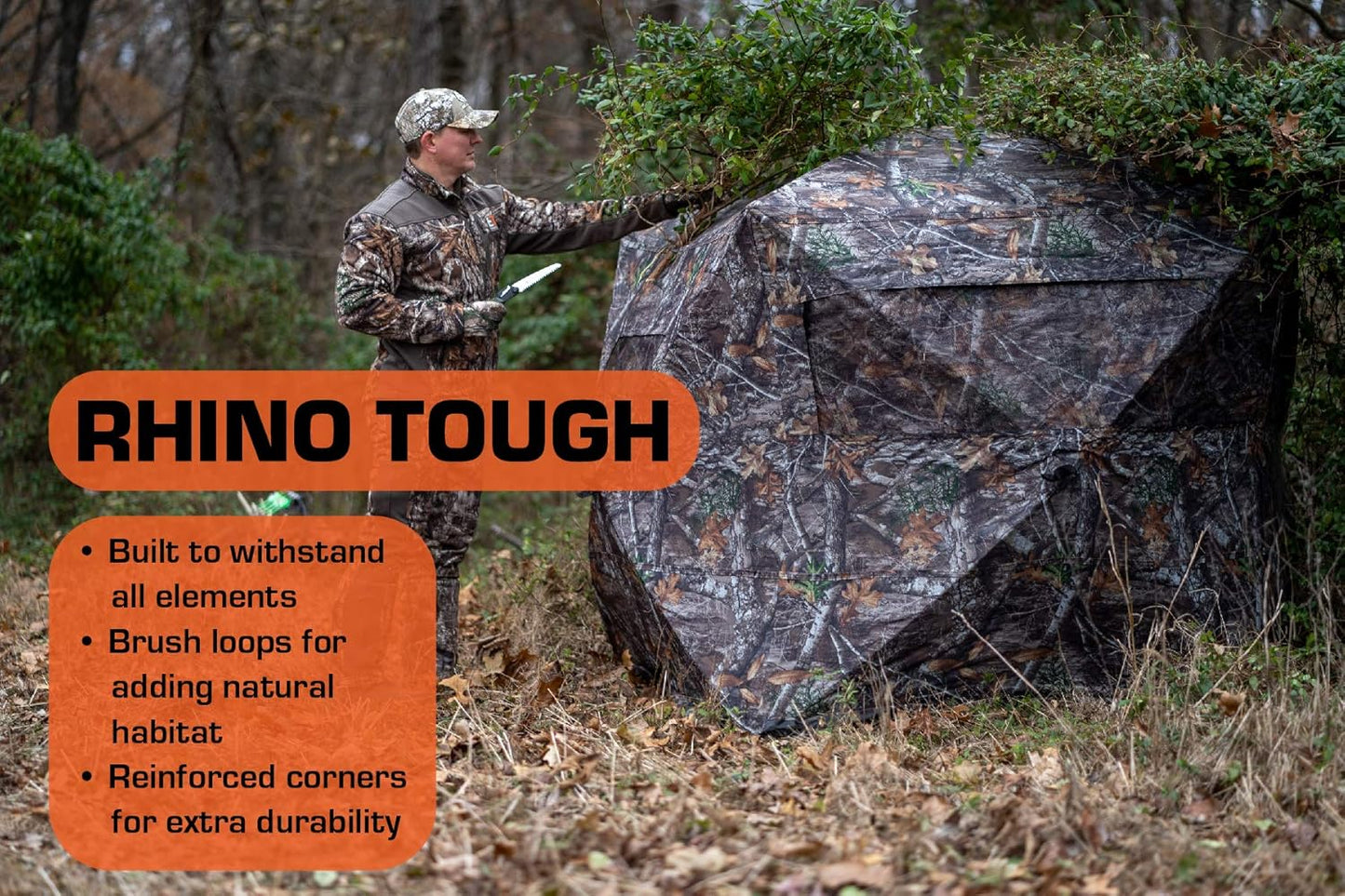 Rhino blinds R100-MOC Tough 2 Person Outside Game Deer and Turkey Hunting Pop-Up Ground Blind, Breakup Country Camouflage