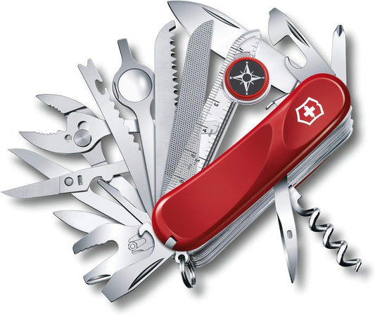 Victorinox Evolution S54 Tool Chest Plus Swiss Army Knife, 32 Functions, Swiss Made Pocket Knife with Large Blade, Screwdriver and Reamer - Red